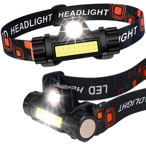 Čelovka 4 v 1, LED COB, s magnetem, dobíjecí přes USB, výkonná, s nastavitelným popruhem