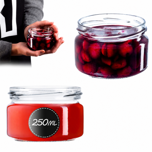 Skleněná sklenice 250 ml, sklenice na zavařeniny, med, džem a marmeládu, průměr 82