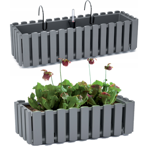 DDEF600W-405u balkonový box na zábradlí, květináč 58 cm s úchyty, měřič vlhkosti