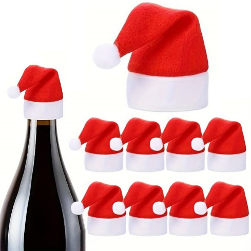TG52960 10 ks čepička Santa Clause na láhev, příbory, vánoční stolní dekorace