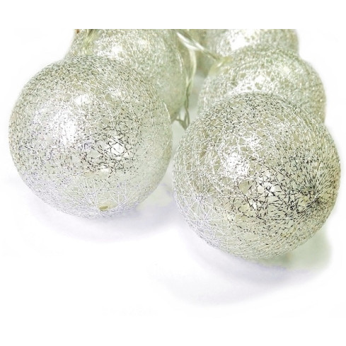SW61S stříbrná vánoční girlanda se svítícími kuličkami „cotton balls“