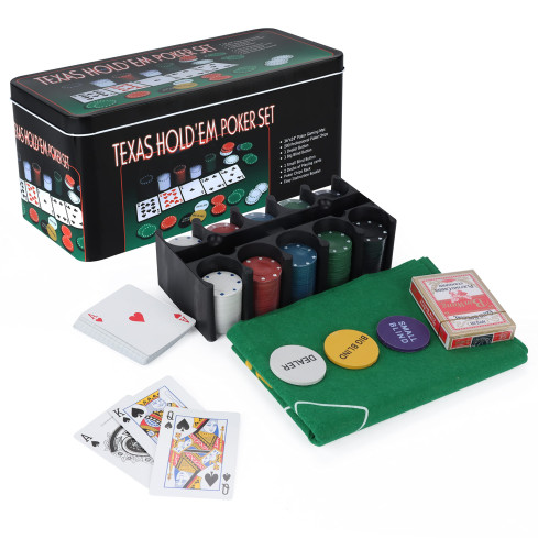 ZW33 sada na poker, 200 dílů, včetně podložky a karet pro hru Texas Hold'em