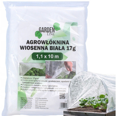 AGO2050 zahradní krycí agrotextilie, textilie 1,1 × 10 m, jarní, bílá, 17 g