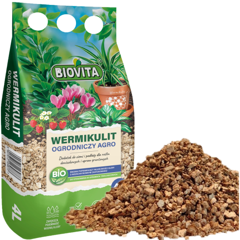 Zahradní vermikulit, přísada do substrátu, prokypření substrátu, Biovita, 4 l, 1–5 mm