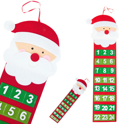 C51001 adventní kalendář s vánočními motivy: Santa Claus a sněhulák, plstěný, závěsný, prázdný