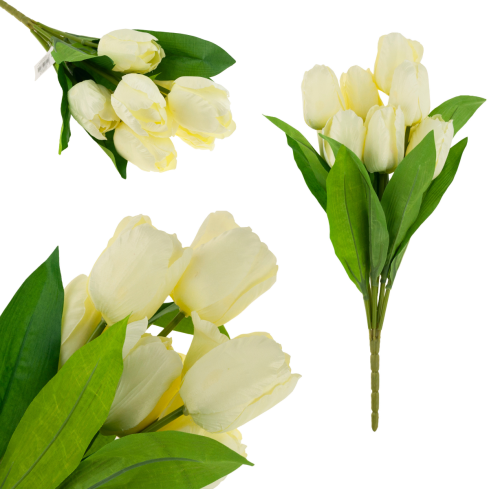 CV10614-10 kytice 9 umělých tulipánů v barvě ecru a bílých tulipánů