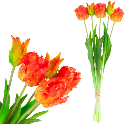 CV13899-7 tulipány, kytice tulipánů, papouškové umělé květiny s gumovým povrchem, 5 ks, vypadají jako živé