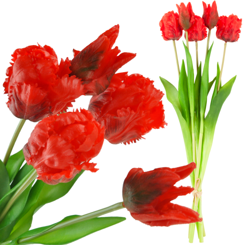 CV13899-8 tulipány, kytice tulipánů, papouščí tulipány, umělé květiny s gumovým povrchem, 5 ks, vypadají jako živé