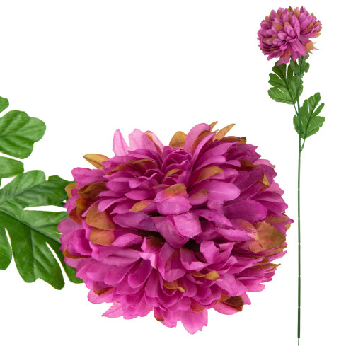CV14384-5 chryzantéma, větvička 70 cm, umělé květiny do věnce, velký květ 13 cm na hrob, purpurová