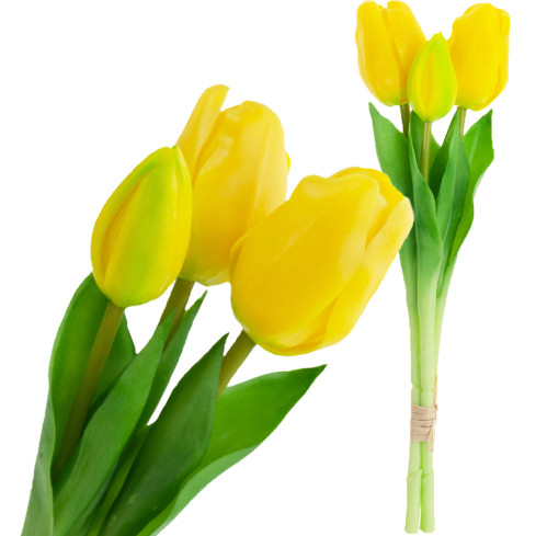 CV17690-3 kytice silikonových tulipánů, 3 ks, luxusní žluté tulipány, jako živé