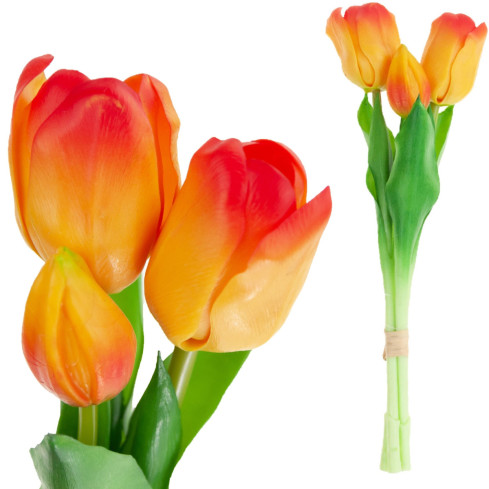 CV17690-4 kytice silikonových tulipánů s gumovým povrchem, 3 ks, luxusní, oranžové tulipány jako živé