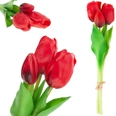 CV17690-7 kytice silikonových tulipánů s gumovým povrchem, 3 ks, luxusní červené tulipány, jako živé