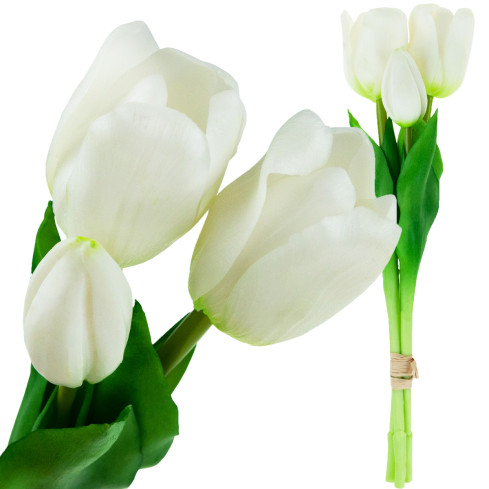 CV17690-2 kytice silikonových tulipánů, 3 ks, luxusní bílé tulipány, jako živé