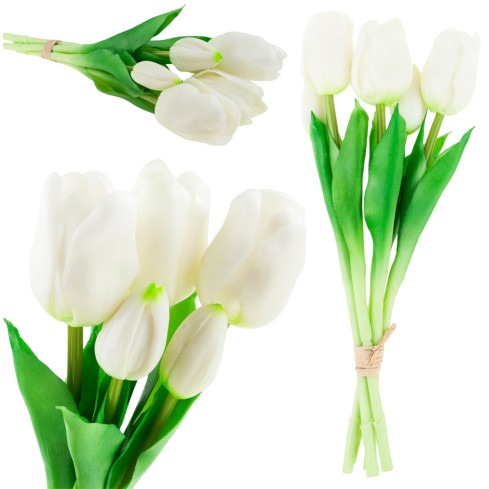 CV17692-2 tulipány, kytice tulipánů, gumové, jako živé, realistické, bílé