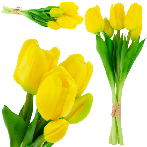 CV17692-3 tulipány, kytice tulipánů, gumové, jako živé, realistické, žluté
