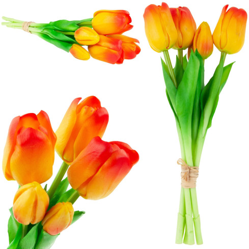 CV17692-4 tulipány, kytice tulipánů, gumové, jako živé, realistické, oranžové