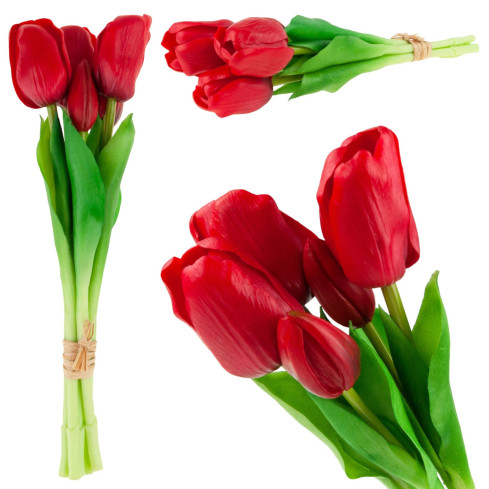 CV17692-7 tulipány, kytice tulipánů, gumové, jako živé, realistické, červené