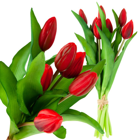 CV18674-11 tulipány, kytice tulipánů, pogumované, gumové, jako živé, silikonové, červené