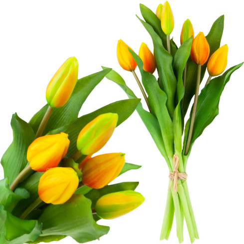 CV18674-8 tulipány, kytice tulipánů, gumové, jako živé, silikonové, oranžové