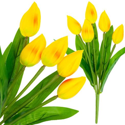 CV26806-4 tulipán, kytice pěnových tulipánů X5, žluté umělé tulipány v kytici