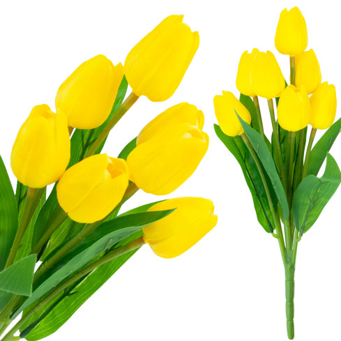 CV26807-4 tulipán, kytice pěnových tulipánů X7, žluté umělé tulipány v kytici