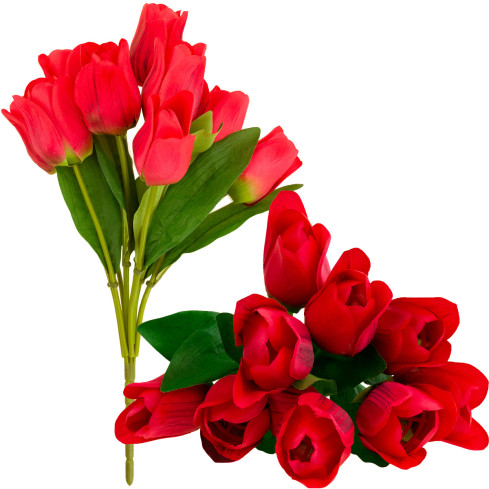 CV26815-8 velká kytice tulipánů X9 červené umělé tulipány v kytici