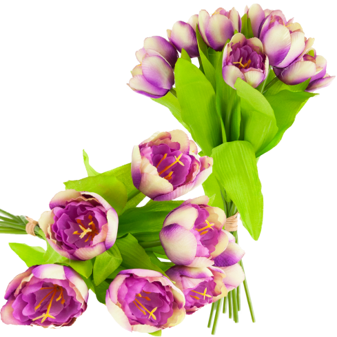 CV27020-10 kytice tulipánů s pogumovanou stopkou, 9 květů, fialová