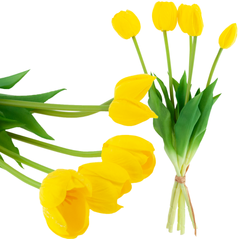 CV31218-4 kytice tulipánů z pěnové gumy, 5 ks, žlutá, perforovaná, realistická