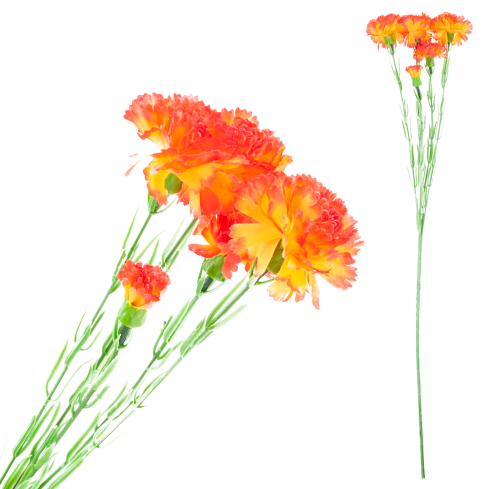 Větvička karafiátů, kytice karafiátů, umělé květiny, realistické, oranžové, 60 cm