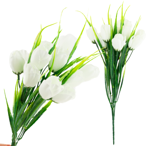 CV35281-1 umělá kytice bílých krokusů, 10 květů, 35 cm, jarní, 5 větviček