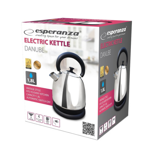 EKK032S Esperanza elektrická konvice Danube 1,8 l, stříbrná
