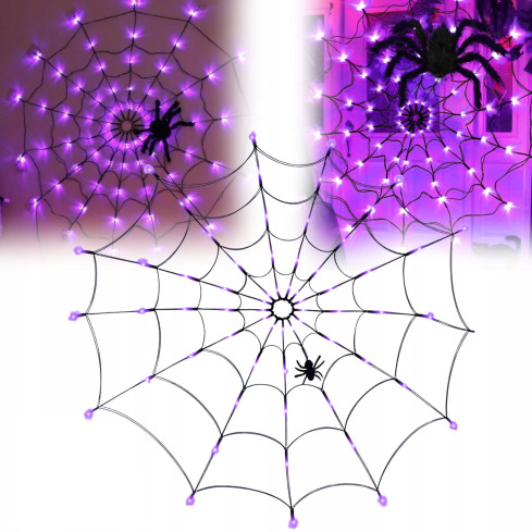 TG73019-2 pavučina, 70 LED, umělá halloweenská svítící dekorace, fialová