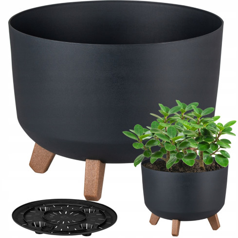 DGTL300L-S433 květináč s odvodněním na nožkách, 30 cm, antracitová trubka, mísa