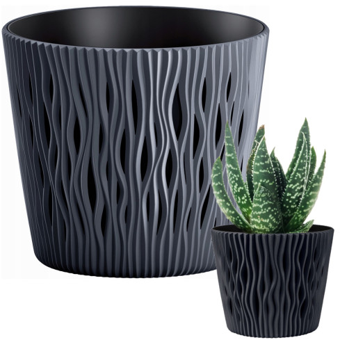 DSR160-S433 květináč, dekorativní prolamovaný obal 16 cm, barva sandy antracit, s vložkou 1,7 l