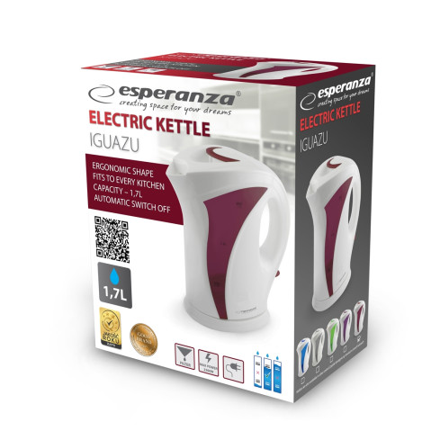 EKK018R Esperanza elektrická konvice Iguazu 1,7 l, bílo-červená