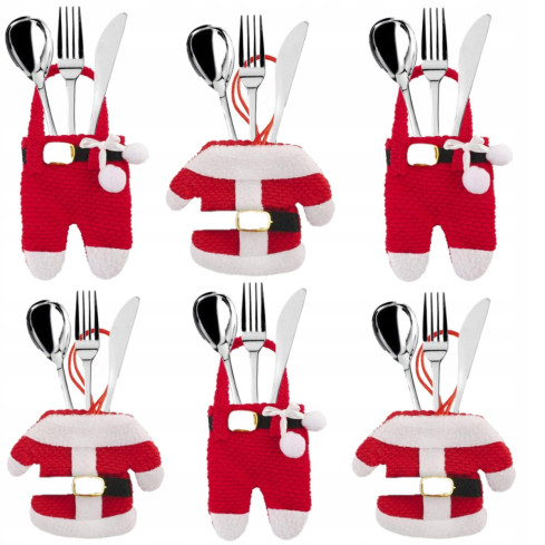 Pouzdro na příbory, vánoční obal, stolní dekorace, obleček pro Santa Clause, červené, sada 6 ks.