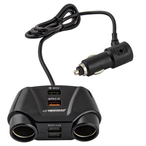 EZ132 – automobilový rozbočovač pro zásuvku zapalovače s funkcí rychlého nabíjení, 2 zásuvky / 4 USB porty, Asti