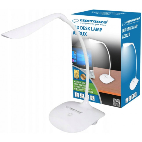 ELD103W stolní lampa, dotykový vypínač, ochranný filtr, Acrux, bílá
