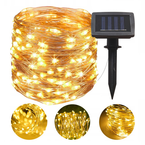 TG64619 drátkové lampičky, solární zahradní, drát s 100 LED diodami, teplé světlo
