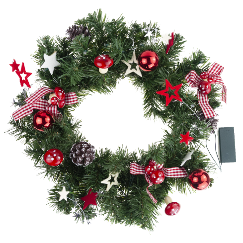 GOS0790 vánoční věnec, girlanda, vánoční dekorace, 15 LED, 40 cm, červeno-bílá