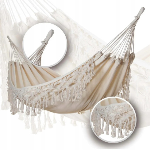 TG60442 brazilská zahradní houpací síť XL ve stylu boho, velká houpací síť pro dvě osoby, provazy, 200 × 100 cm