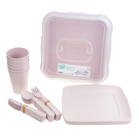 HOB031289 turistická pikniková sada, 32 kusů, hrníčky, příbory, nádoba
