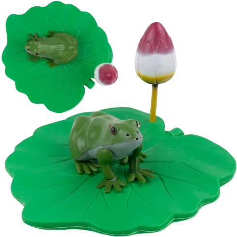 IM037 plastová dekorativní žába na tulipánovém listu do jezírka
