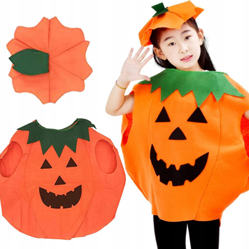 Halloweenský kostým, kostým dýně, oranžový, dětský, velikost M, sada
