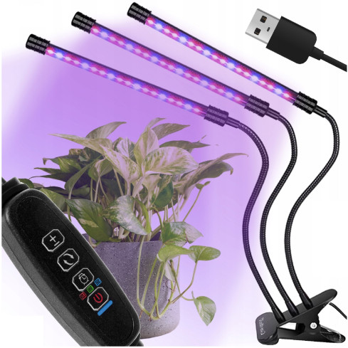 IM010 lampa pro růst rostlin a doplňkové osvětlení, 3ramenná, 60 LED, časovač + dálkové ovládání