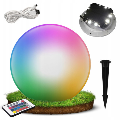 TG45639 solární kulová zahradní lampa LED bílá + RGB 20 cm