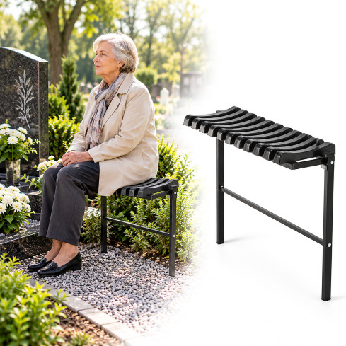 MEB8275 skládací lavička, délka 68 cm, černá, do zahrady, na hřbitov, hřbitovní