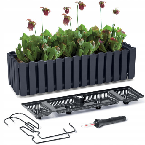 DDEF600W-S433 květináč s lištami, antracitový, s háčky, obdélníkový, Boardee Fencycace, antracitový, balkonový truhlík