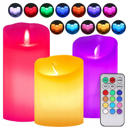 OO68 LED svíčky na dálkové ovládání, sada 3 ks, RGB