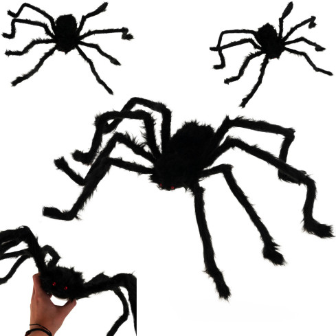 Umělý pavouk, plyšový, černý, obří tarantule, halloweenská dekorace, 90 cm